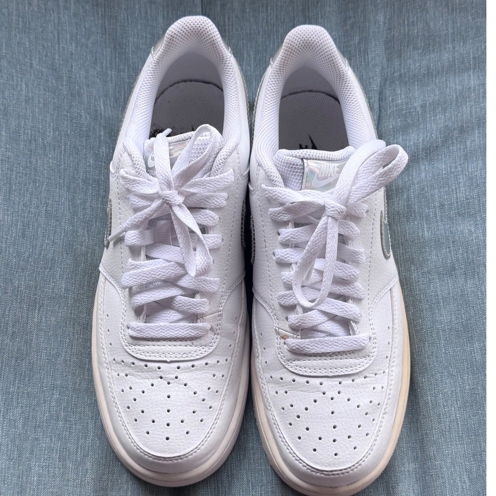 Nike Court Vision Low 2021 Women 9 White Iridescent Silver Sneakers CW5596-100